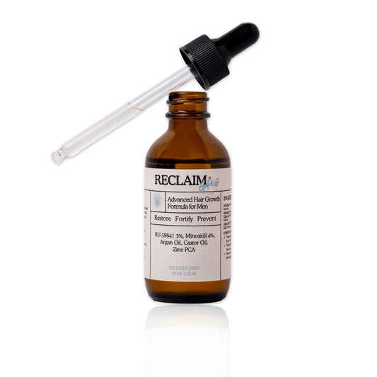 Reclaim Gang minoxidil and RU58841 serum bottle